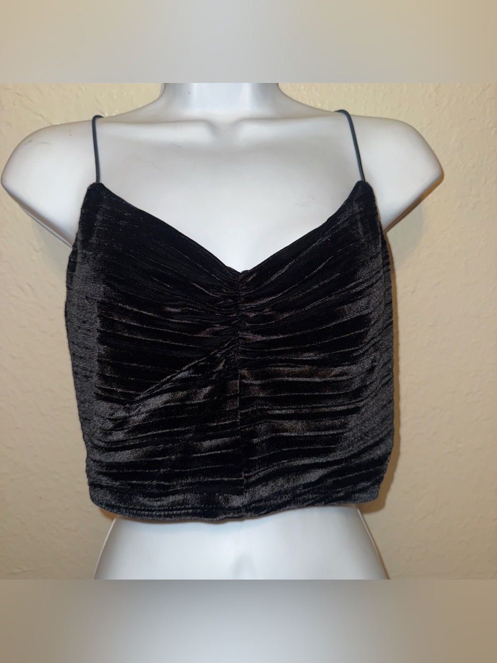 wild fable Black Velvet Ruched Spaghetti Strap Cami
